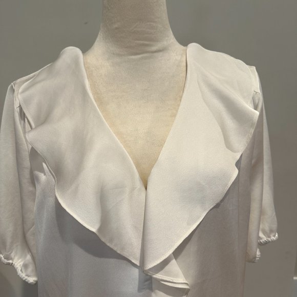 Ann Taylor Ivory Short Sleeve Blouse - Size L - Picture 3 of 5